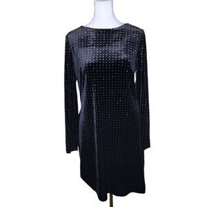 Vintage 90s Express Long Sleeve Body Con Backless Rhinestone Velvet Dress Women